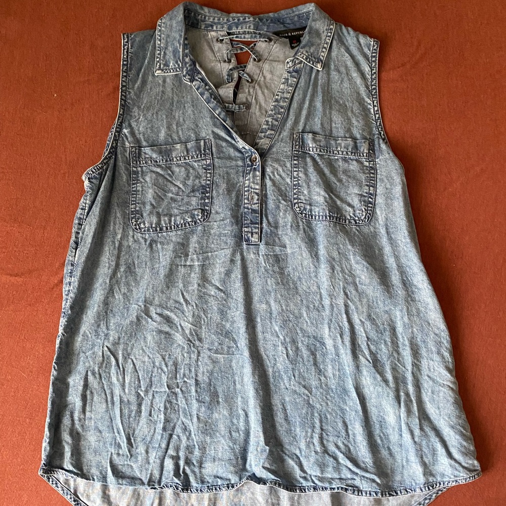 Rock & Republic Womens faux denim sleeveless top
